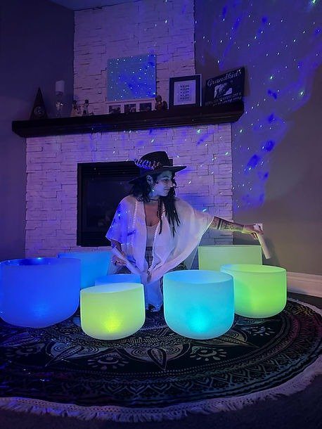 Steph with her singing bowls during a sound journey